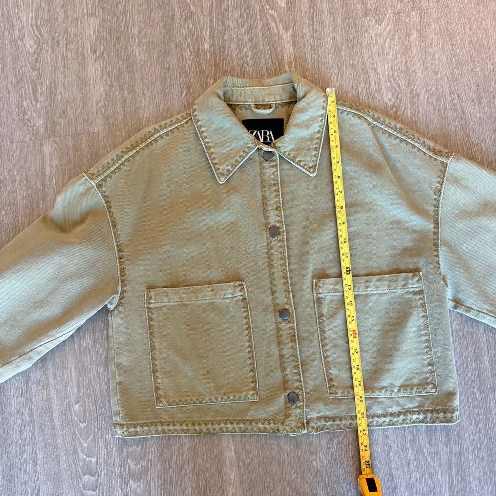 ZARA Oversized Cotton Utility Overshirt Khaki Green Topstitch Jacket Size Small - Picture 8 of 10